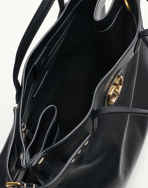 Valentino Garavani - Valentino Garavani Antibes Medium Calfskin Shopping Bag - Black - Woman - Totes